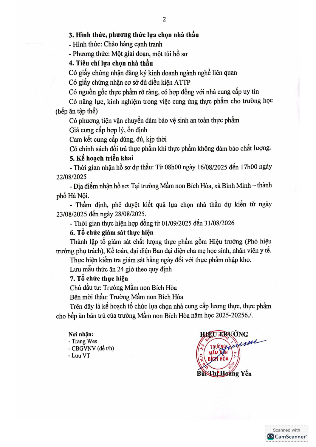 KH lựa chọn nhà thầu thực phẩm năm học 2 hình ảnh 1