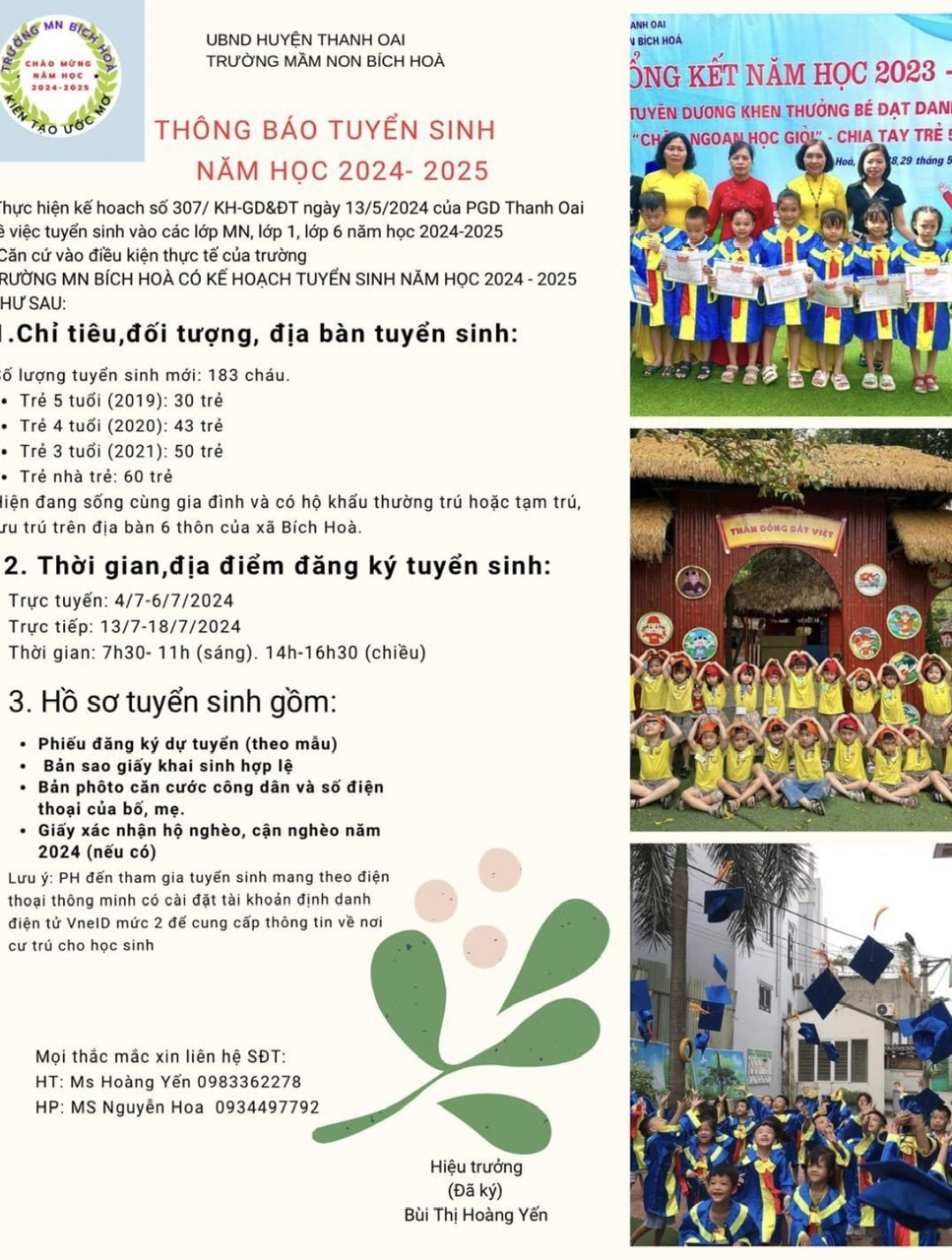 Thông báo tuyển sinh năm học 2024-2025 của trường mầm non Bích Hoà